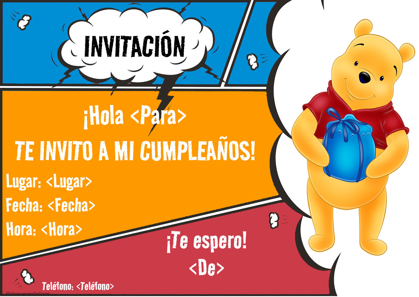 Invitacion de Winnie Pooh Personalizar invitaciones de cumpleaños