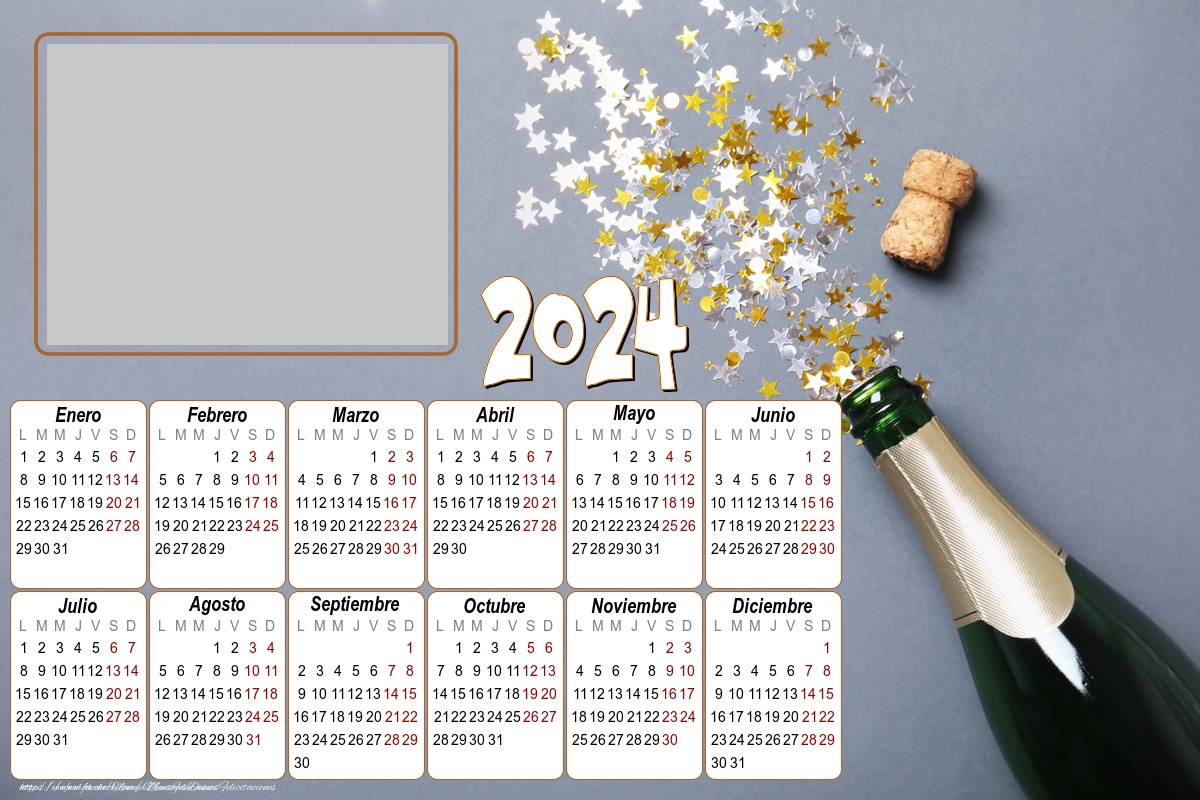 Calendario 2024 Con Foto - Botella De Champagne Lanza Confeti - Modelo ...